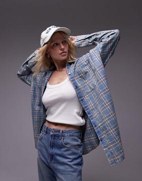 Topshop oversized shirt in washed blue check