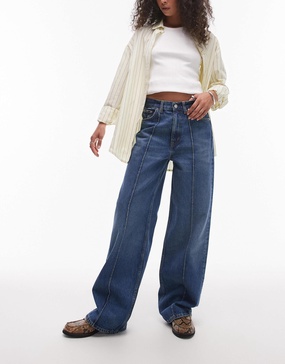 ARKET Coral high rise relaxed leg jeans with pintuck in vintage mid washed blue