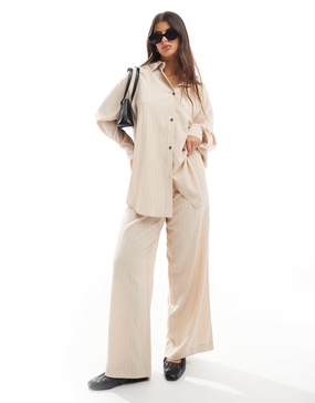 ASOS DESIGN wide leg pull-on textured pants in stone - part of a set