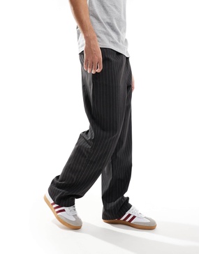 Bershka wide leg pinstripe pants in gray