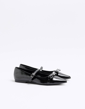 River Island pointed mary jane ballet in black