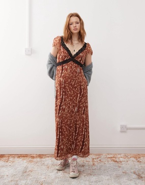 Reclaimed Vintage lace mix maxi dress in deer print