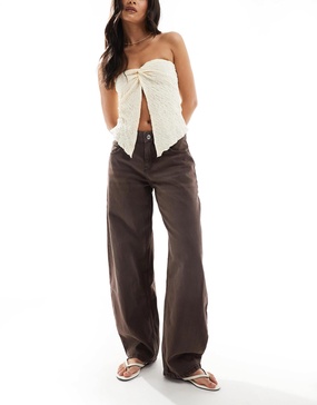 Bershka ballon wide leg jeans in washed brown