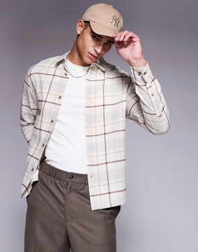 ASOS DESIGN regular shirt in neutral check