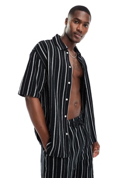 Bershka textured stripe shirt in black - part of a set