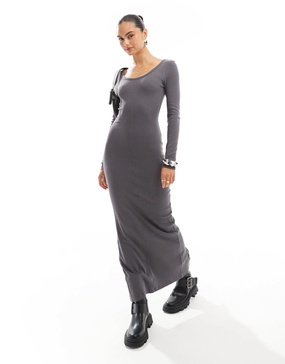 Brave Soul ribbed jersey dress in slate gray