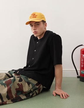 Weekday rib oversized resort short sleeve shirt in black