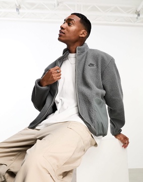 Nike Club+ full zip fleece in charcoal gray