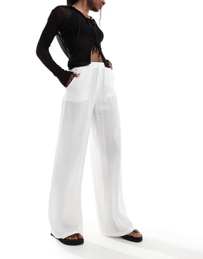 Bershka crinkle beach pants in white