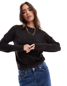 Vero Moda round neck knit sweater in chocolate melange