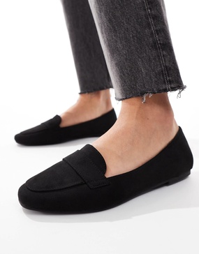ASOS DESIGN Lilie loafer ballet flats in black suedette