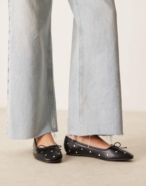 ASOS DESIGN Wide Fit Lynette high vamp studded ballets in black