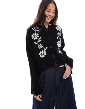 Miss Selfridge knitted contrast floral jacquard cardigan