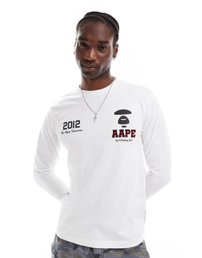 Aape By A Bathing Ape logo long sleeve t-shirt with back print in white