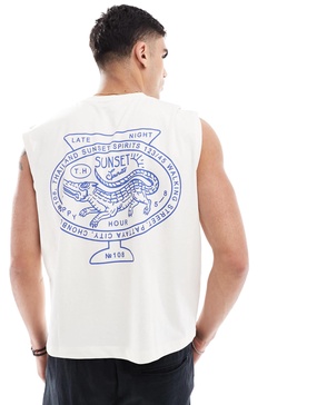 ASOS DESIGN boxy oversized tank top with back city graphic in off white