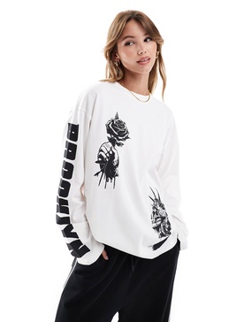 ASOS DESIGN long sleeve skater top with brooklyn graphic in white