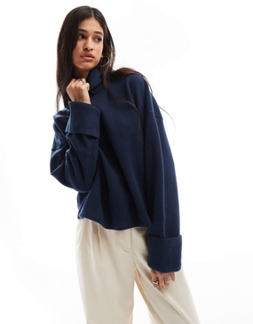 ASOS DESIGN supersoft turtleneck sweater with cuff detail in navy