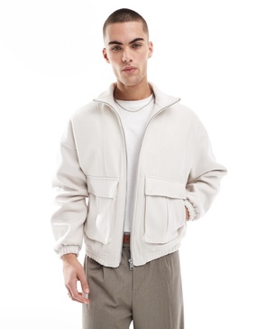 Bershka harrington tailored jacket in ecru