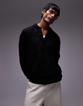 Topman patterned polo in black