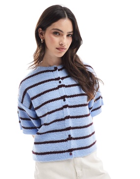 ASOS DESIGN knit short sleeve cardigan in stripe