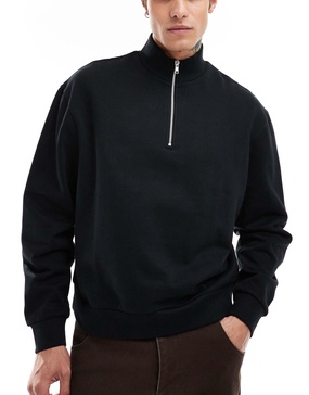 ASOS DESIGN essential boxy oversized sweatshirt with quarter zip in black