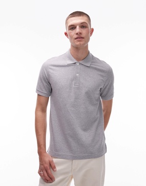 ARKET pique jersey short sleeve polo shirt in gray melange