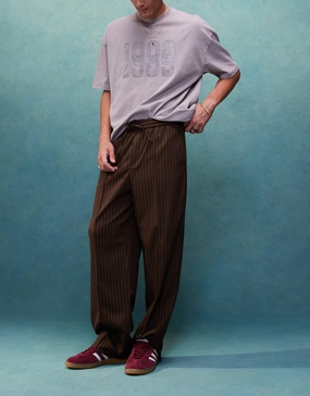 ASOS DESIGN pull on smart wide leg sweatpants in brown pinstripe