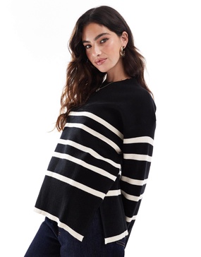 Vero Moda o neck sweater in black with cream stripe