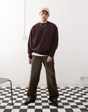 Weekday oversized heavyweight jersey sweatshirt in burgundy