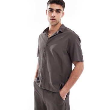 Bershka plisse shirt in charcoal - part of a set