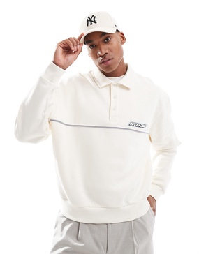 ASOS DESIGN oversized boxy polo with piping and chest print in gray heather