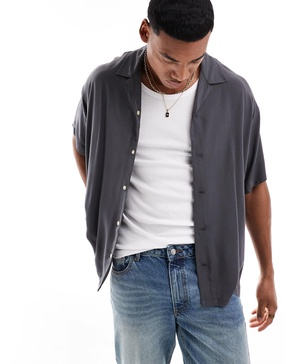ADPT oversized revere collar shirt in gray