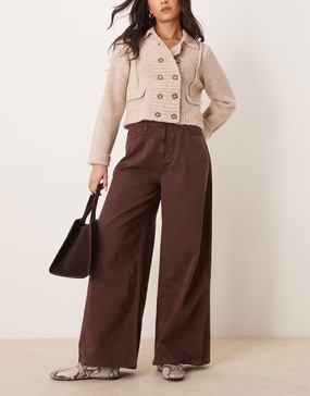 ASOS DESIGN wide leg pleated jean in brown tint