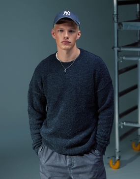 ASOS DESIGN relaxed knit textured sweater in navy