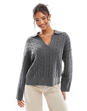 Bershka oversized cable knit sweater in dark gray