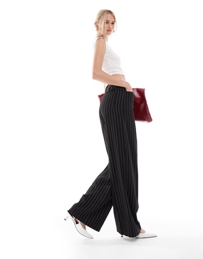 ASOS DESIGN Tall relaxed straight leg pants with 5 pocket detail in black stripe