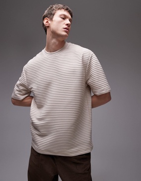 Topman oversized fit smart ribbed T-shirt in stone