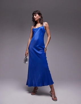 Topshop scoop neck slip maxi dress in blue