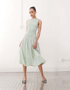Amy Lynn shirred drop waist midi dress in mint green