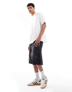 Bershka denim cargo shorts in black