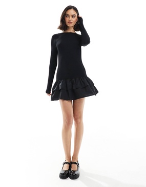 Miss Selfridge high neck poplin ruffle hem mini dress