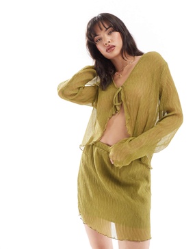 Pieces woven sheer plisse mini skirt in green - part of a set