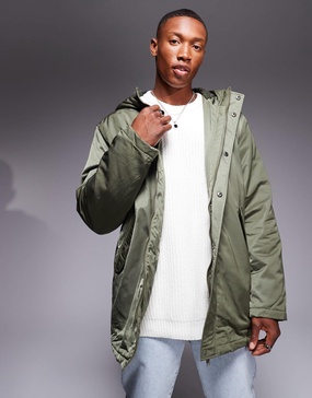 ASOS DESIGN padded teddy lined parka in khaki