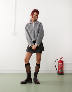 Monki short jacket in heather gray with contrast stitching