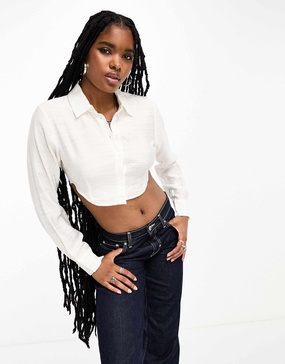 Only cropped shirt in white