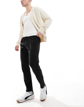 Brave Soul twill pants with elastic waist in black
