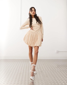 Amy Lynn scoop back allover lace mini dress with bubble hem in milk