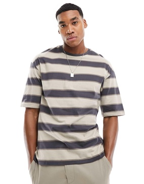 ADPT oversized T-shirt in washed beige stripe