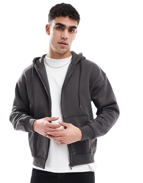 Bershka zip up hoodie in charcoal
