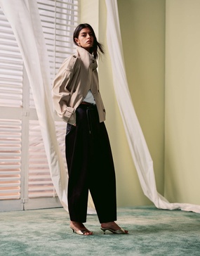 ASOS DESIGN tailored barrel pants with tie belt in black